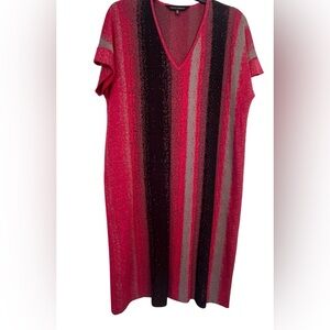 Ming Wang Striped V-Neck Knit Dress